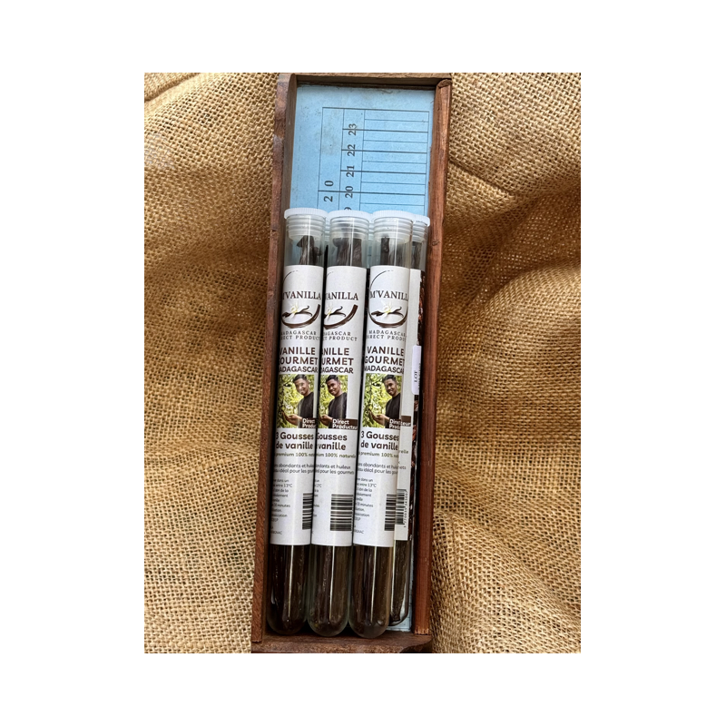 Tube verre 3 gousses vanille Tube verre 3 gousses vanille